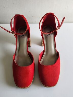 Red Fabric Platform Heels